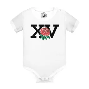 Body Bébé Manche Courte Blanc XV Angleterre Rugby Sport Ballon Equipe