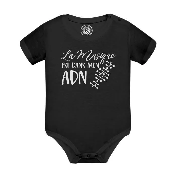 Body Bébé Manche Courte Noir La musique est dans mon ADN Musique Musicien Instrument