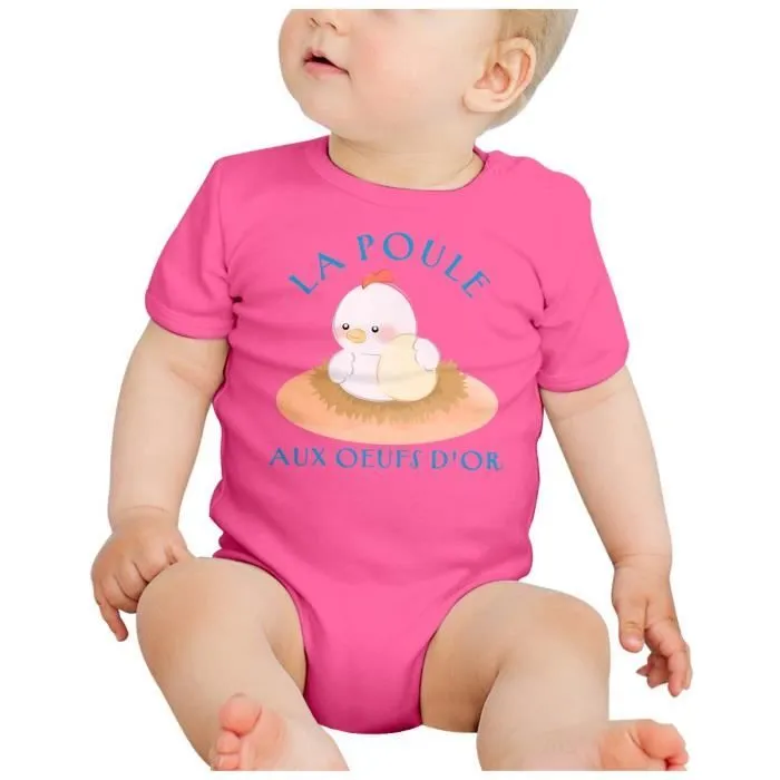 Body Bébé Manche Courte Rose La Poule aux Oeufs d'Or Expression Enfant