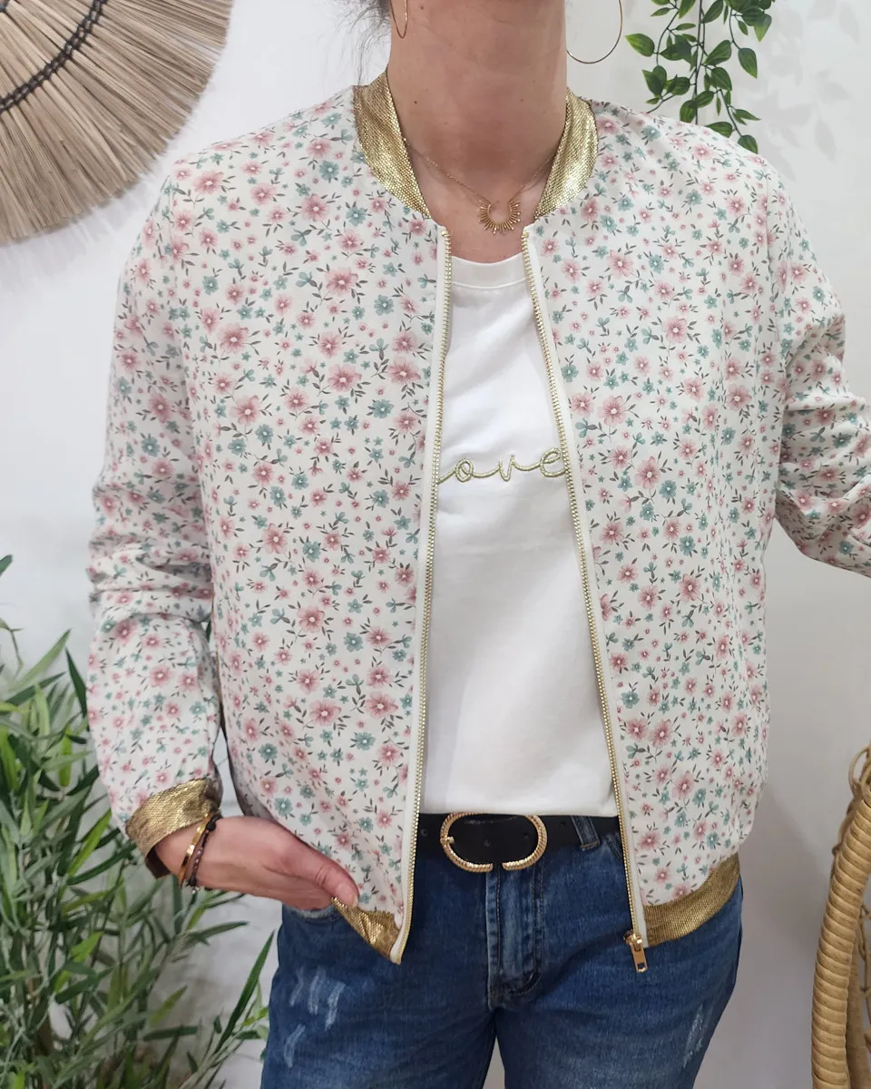 Bombers femme écru rose et vert Anthéa
