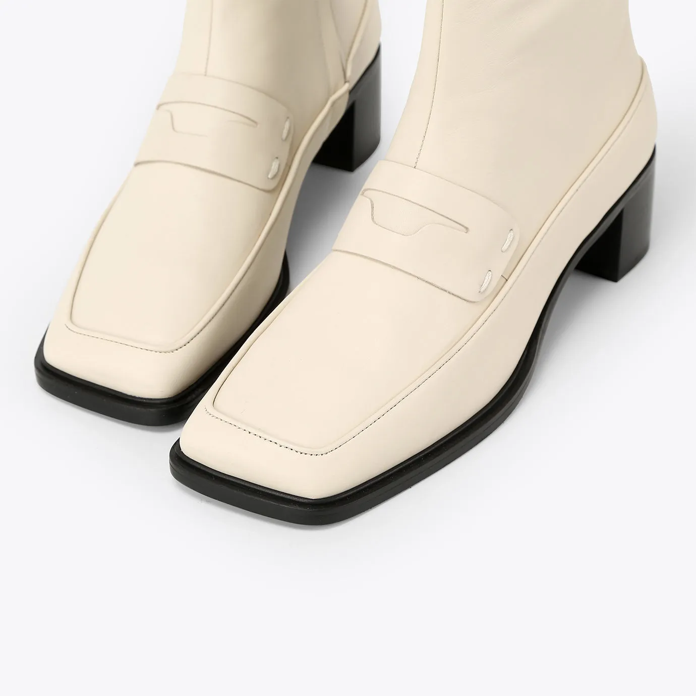Botte Carré à Talon Bloc - Crème