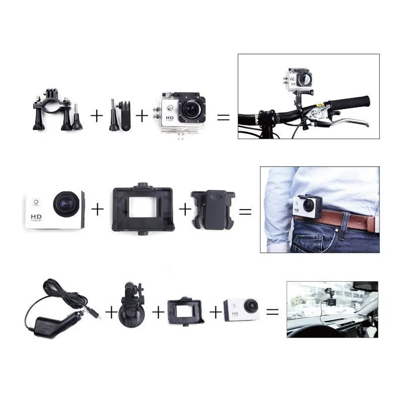 Caméra sport étanche 30m action Full HD 1080p 12MP Jaune