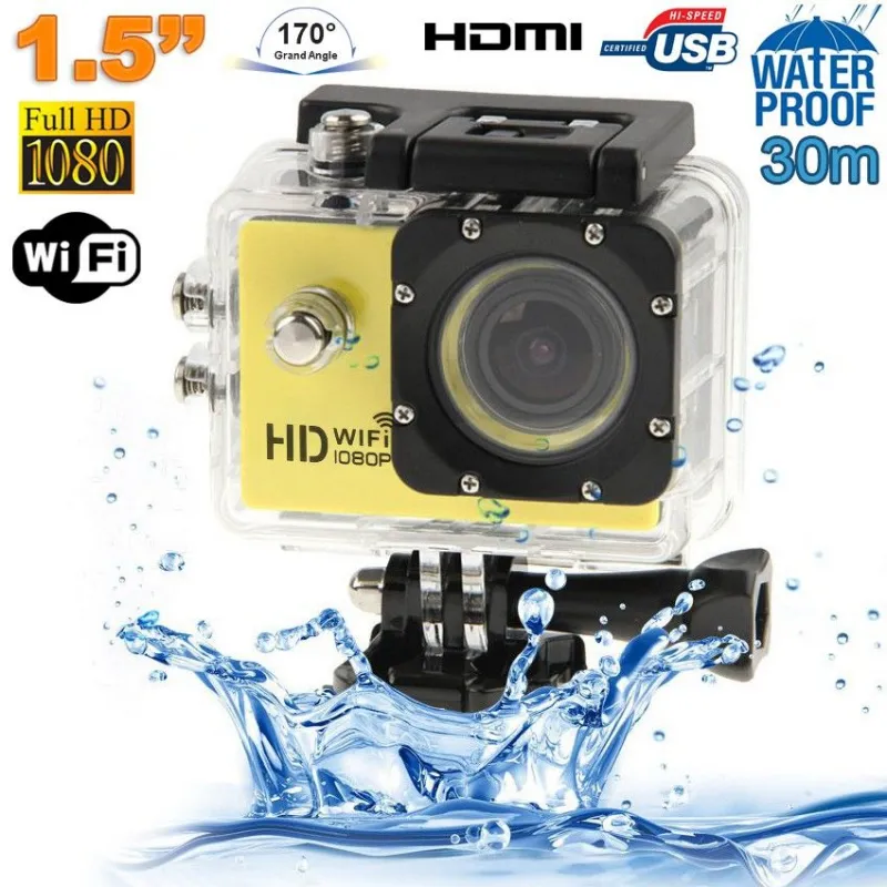Caméra sport WiFi embarquée plongée 12MP Full HD 1080P Jaune