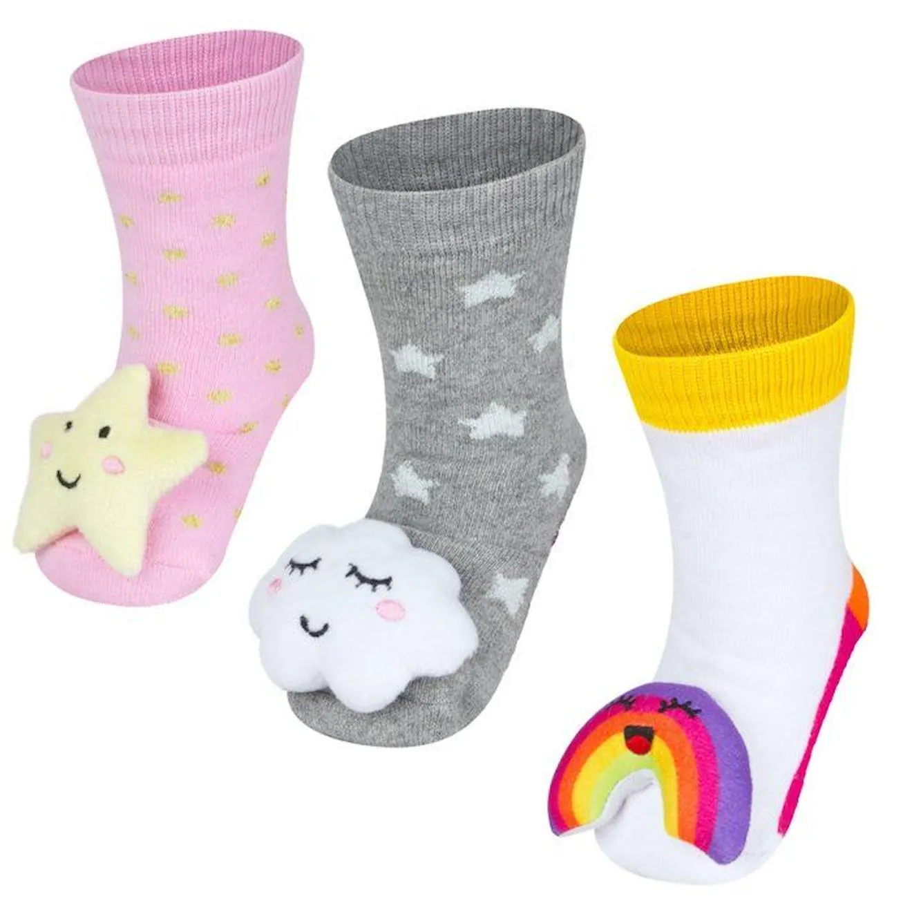 Chaussettes d'éveil Céleste multicolore - SEVIRA KIDS - Lot de 3 paires avec hochets - Bébé fille blanc - Sevira Kids