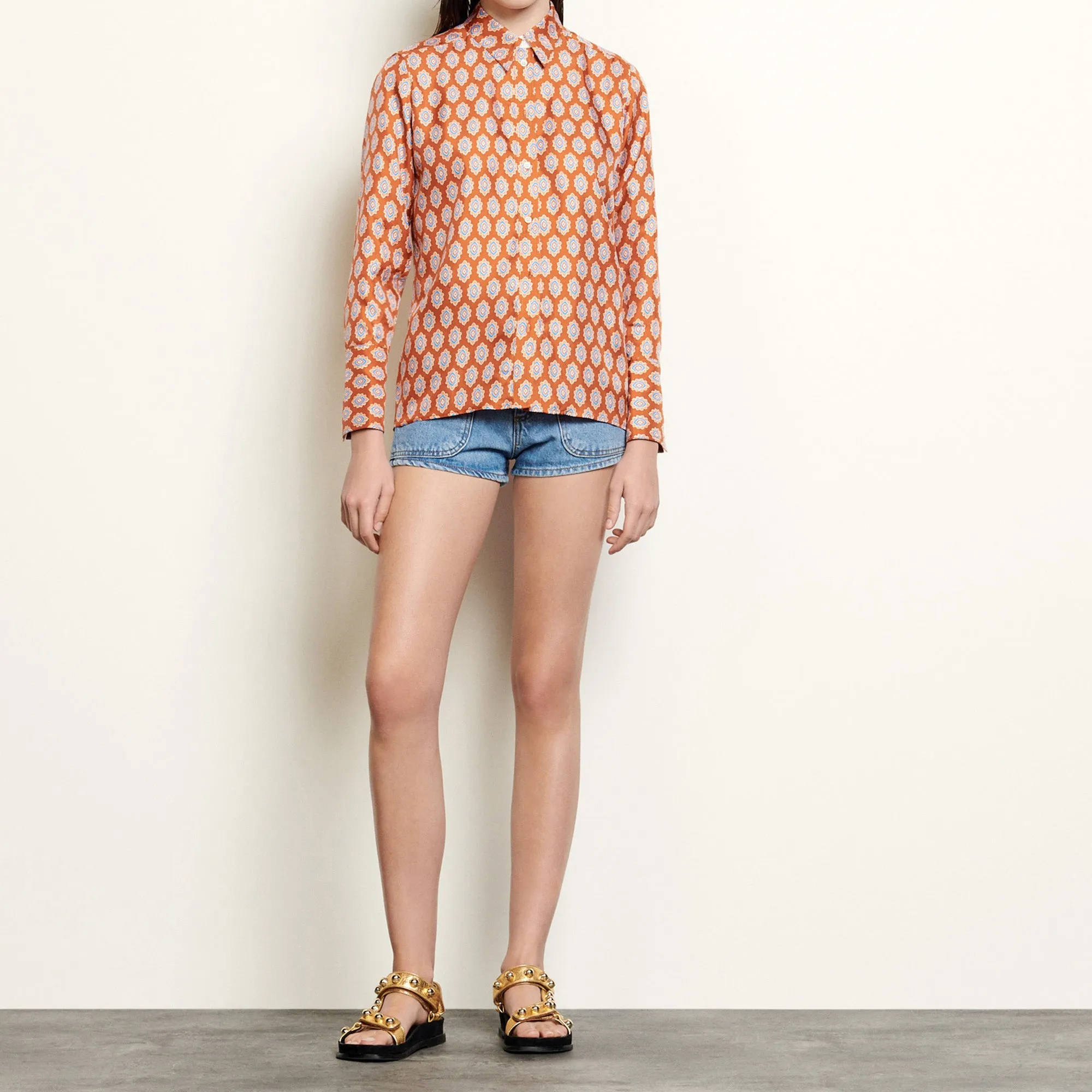 Chemise classique en soie imprimée