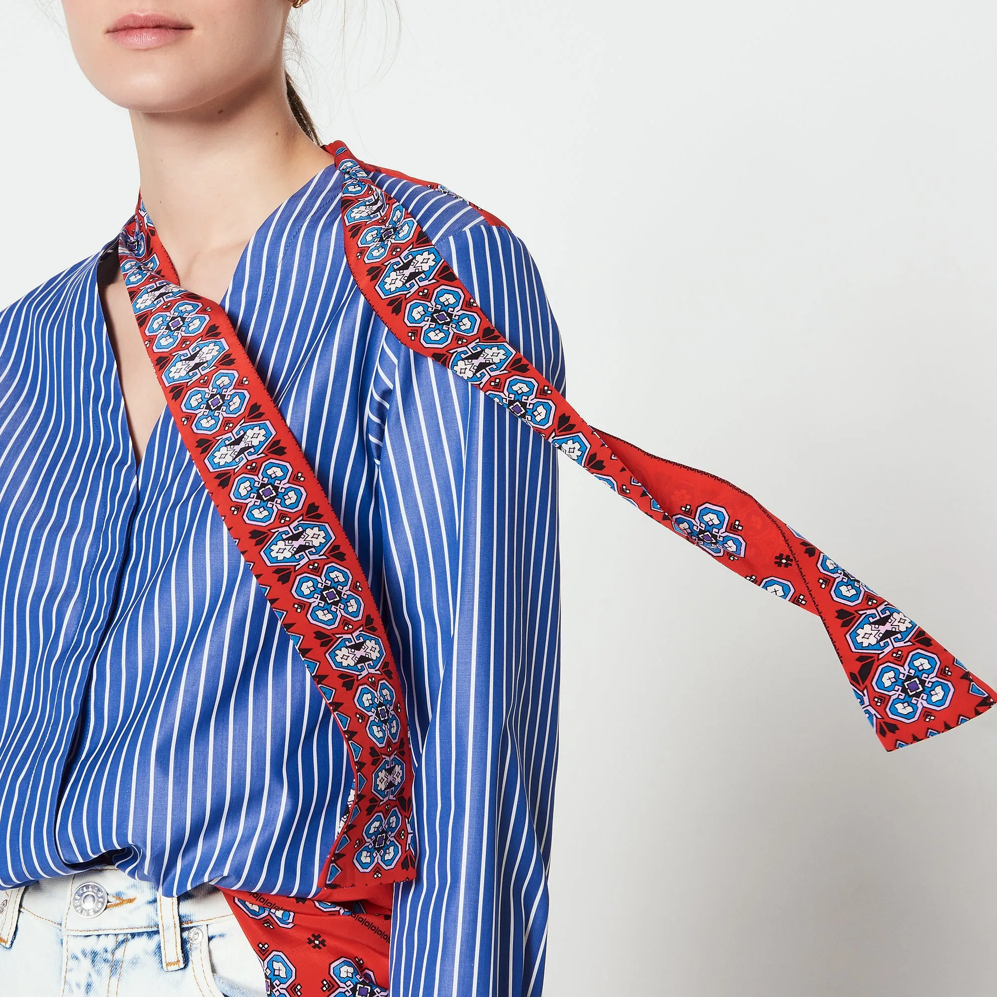 Chemise rayée et empiècements imprimés