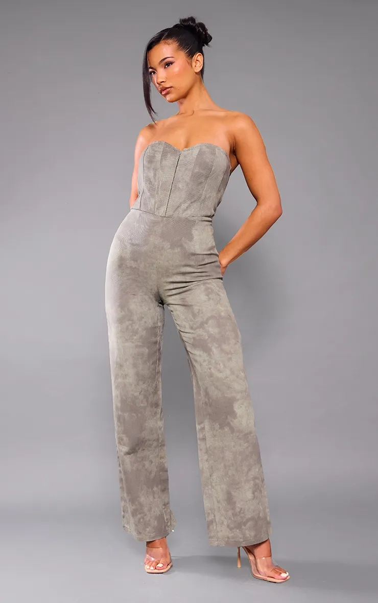 Combinaison bustier large kaki délavé javélisé