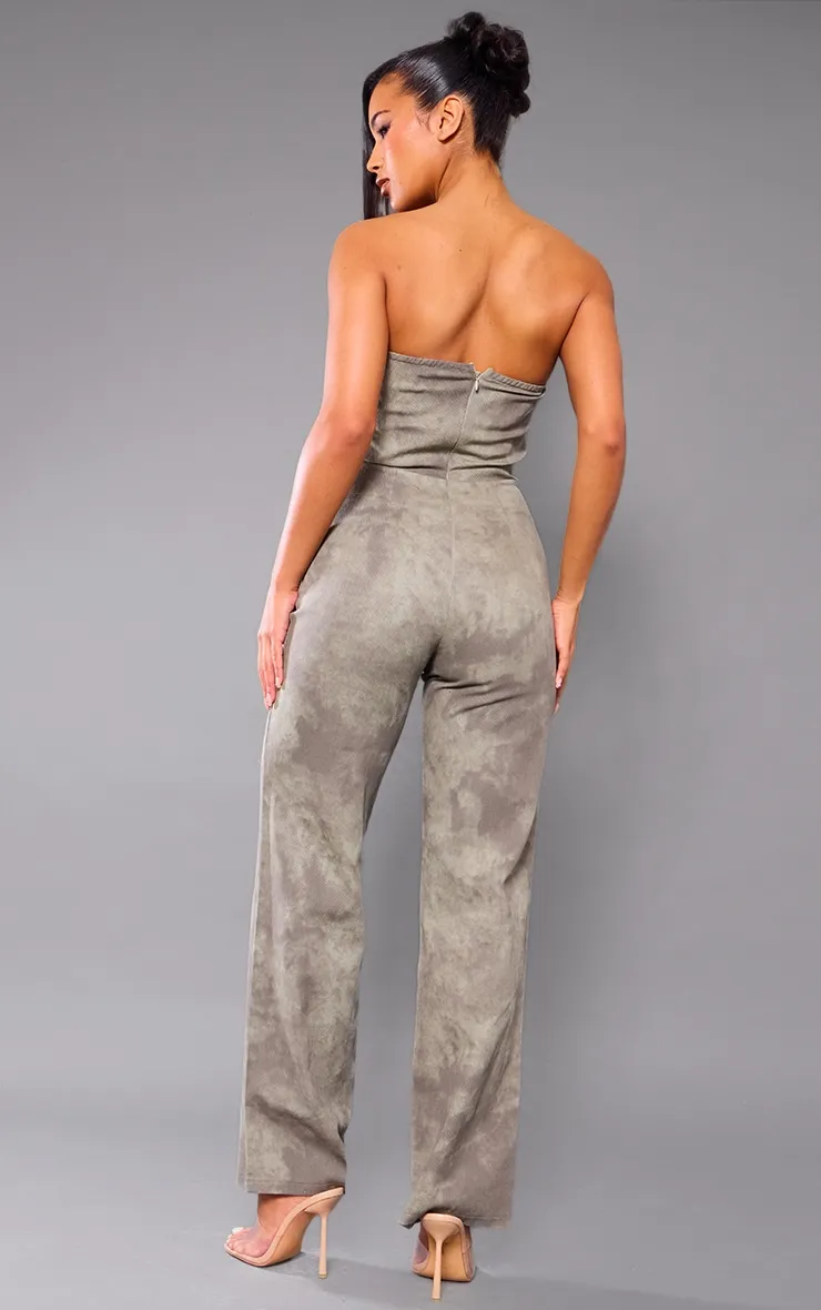 Combinaison bustier large kaki délavé javélisé