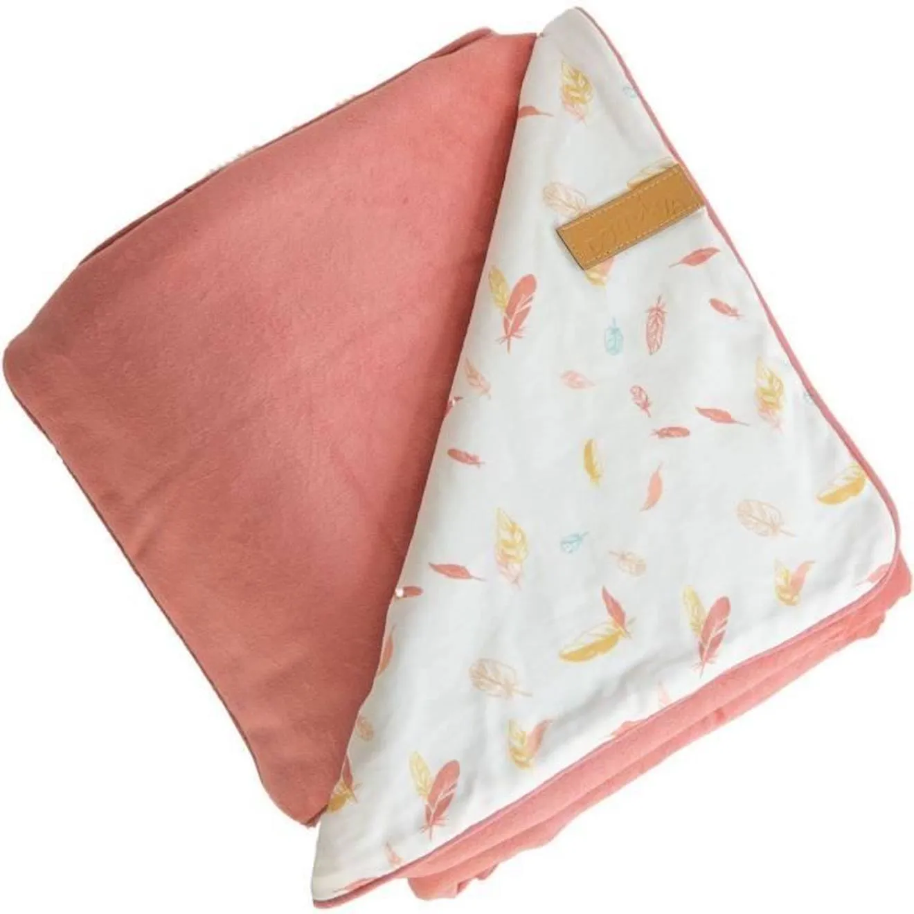 Couverture double face petites plumes - Multicolore - 75 x 100 cm rouge - Domiva