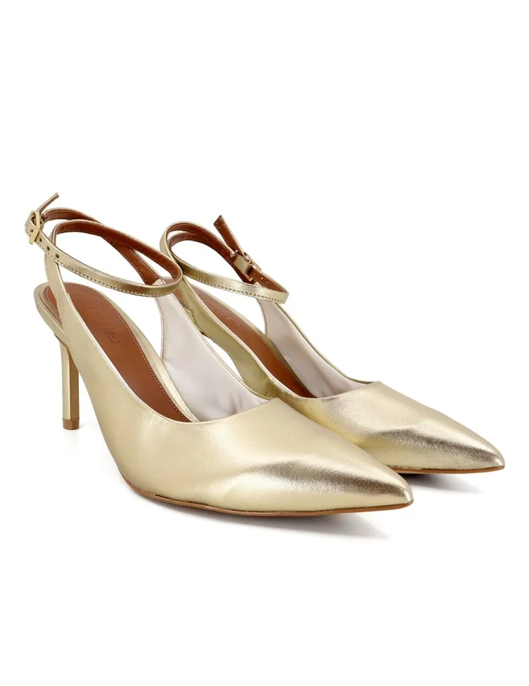 escarpins sling back 2 tours confort cuir doré 09 cm