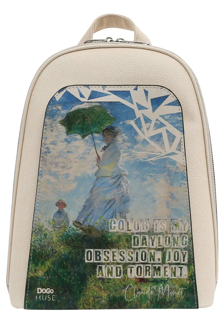 Femme Cuir Vegan Crème Sac à dos - Claude Monet Woman With a Parasol Muse Motif