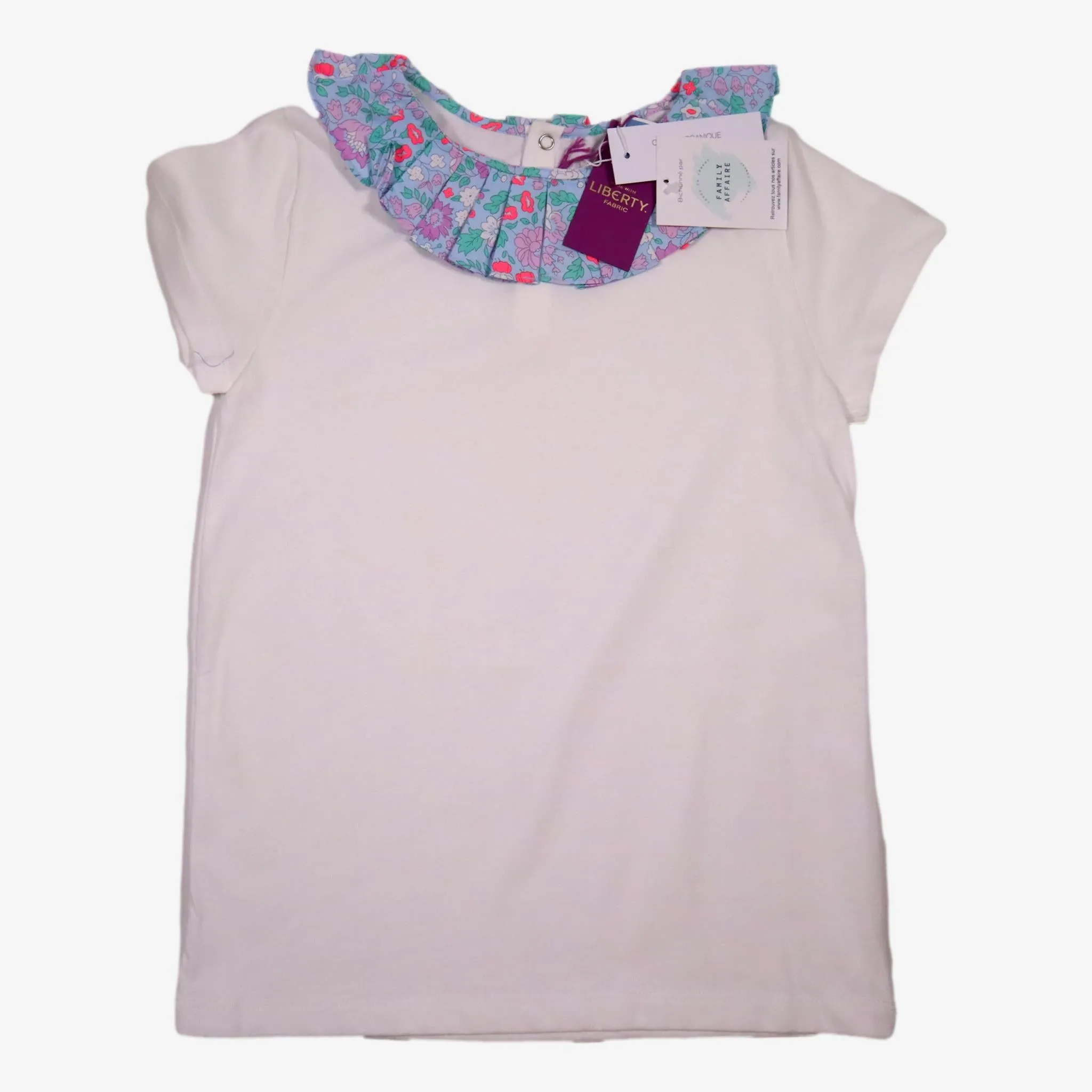 JACADI 10 ans tee-shirt blanc col Liberty bleu