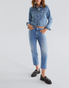 Jean boyfriend bleu cropped taille basse Waterless Femme