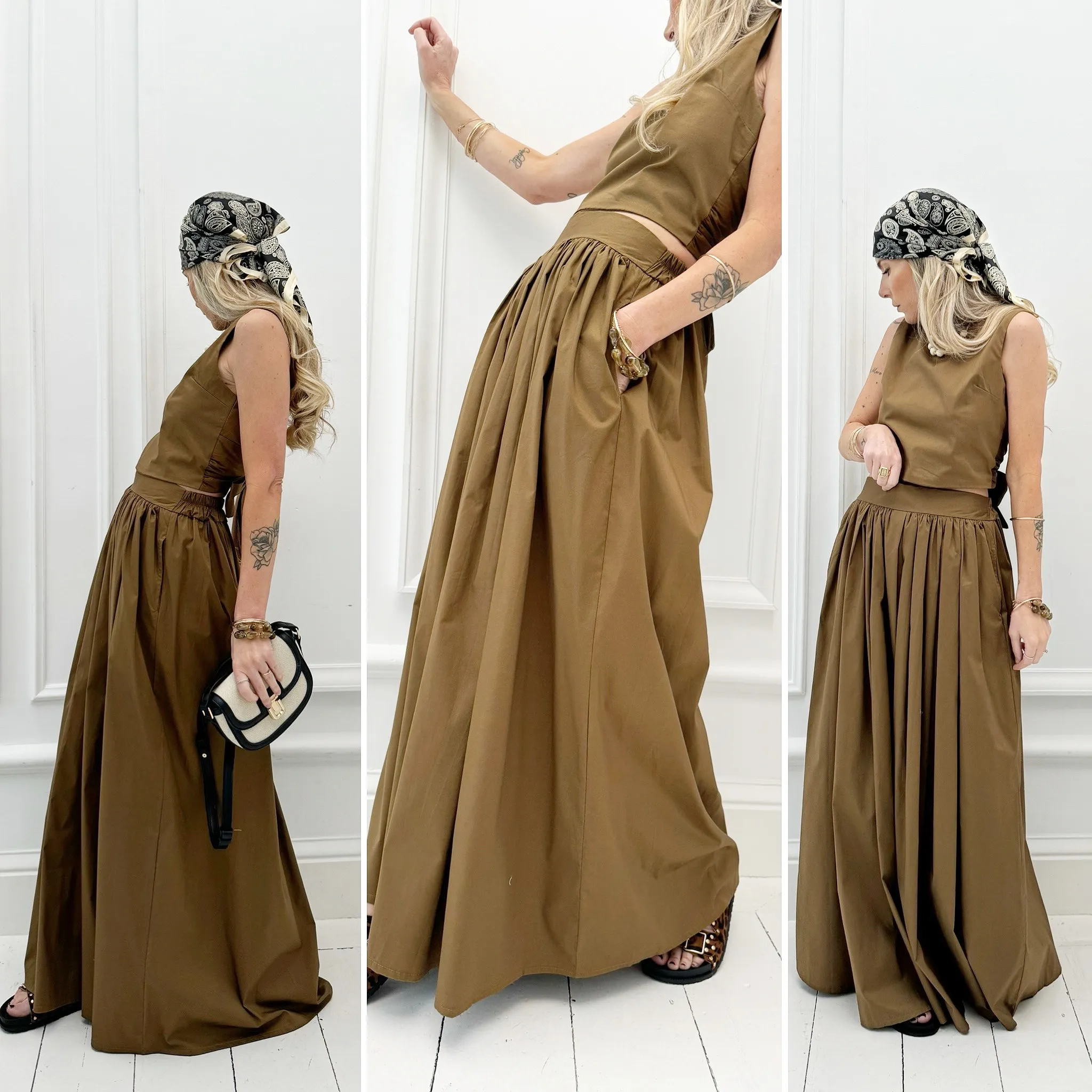 Jupe marron évasée taille élastique
