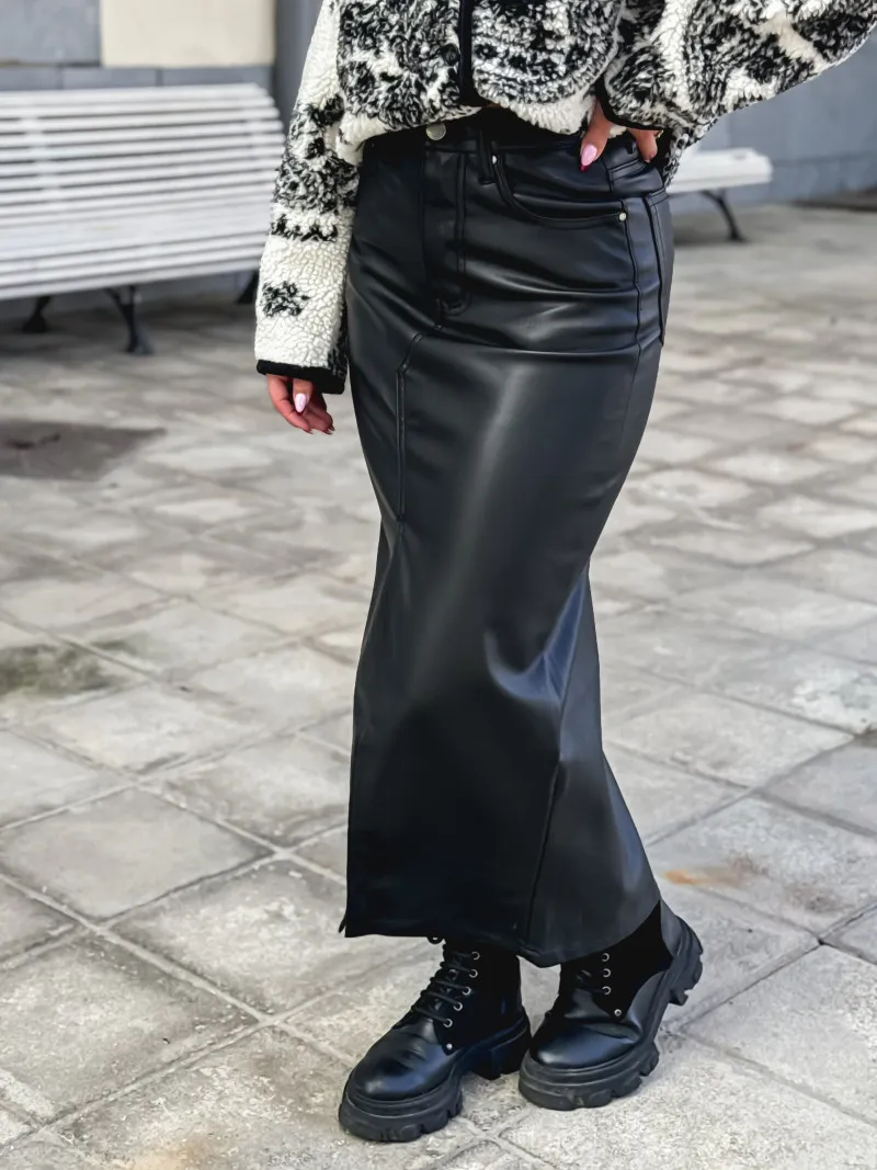 Jupe simili cuir Séverine - Noir