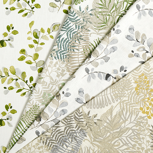 Lin de décoration Rinceaux de feuilles – gris