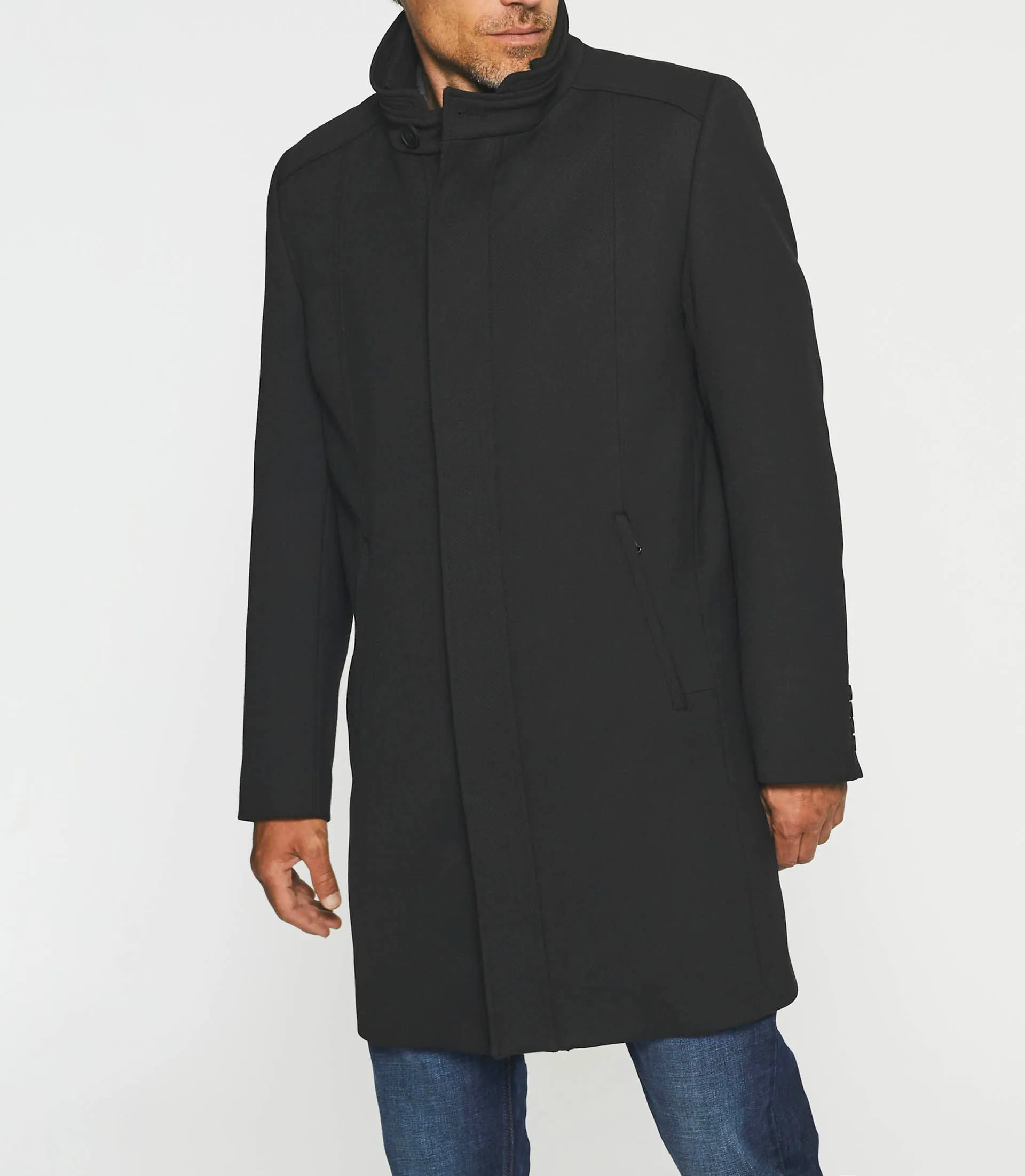 Manteau ville droit en laine noir INEON