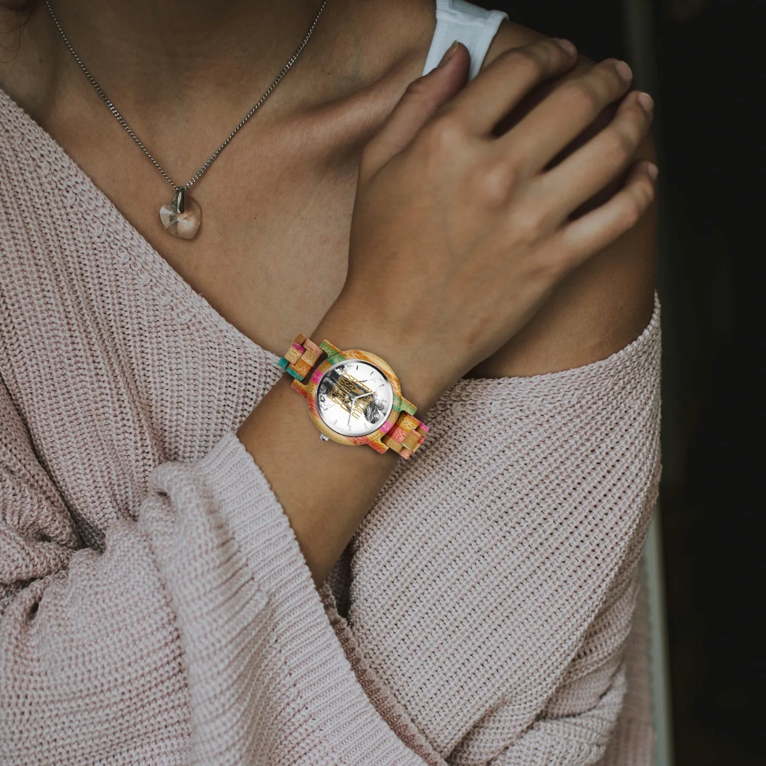 Montre en Bois Camouflage - Vert & Rose A Populu Fattu