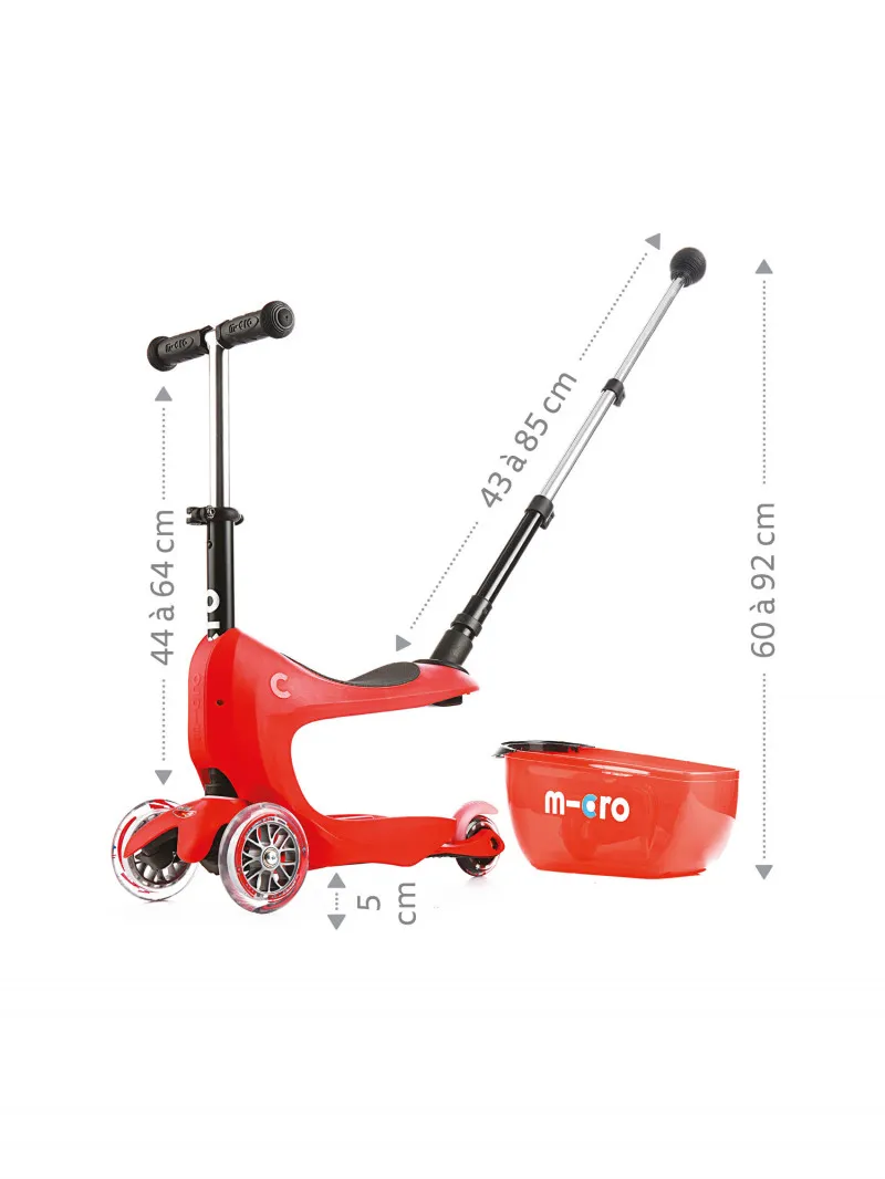 Pack Trottinette évolutive Mini 2Go Deluxe Rouge LED