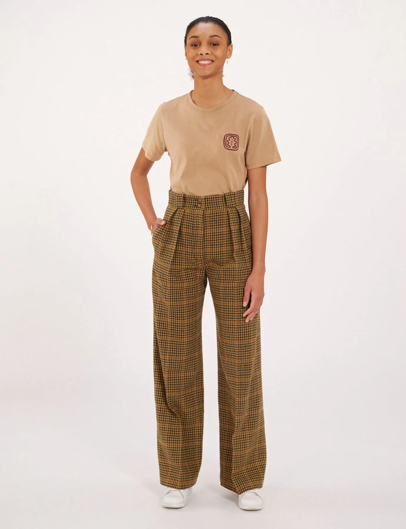 Pantalon Marlène pied-de-poule kaki