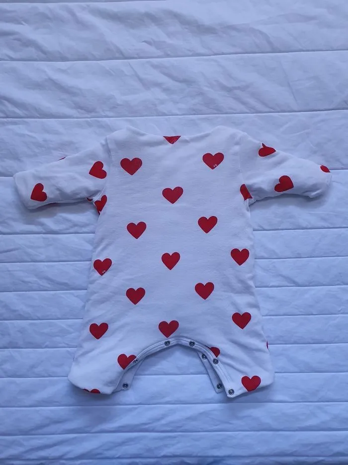 Petit Bateau - Combinaison longue cœurs - Petit Bateau - 1 mois  | Beebs