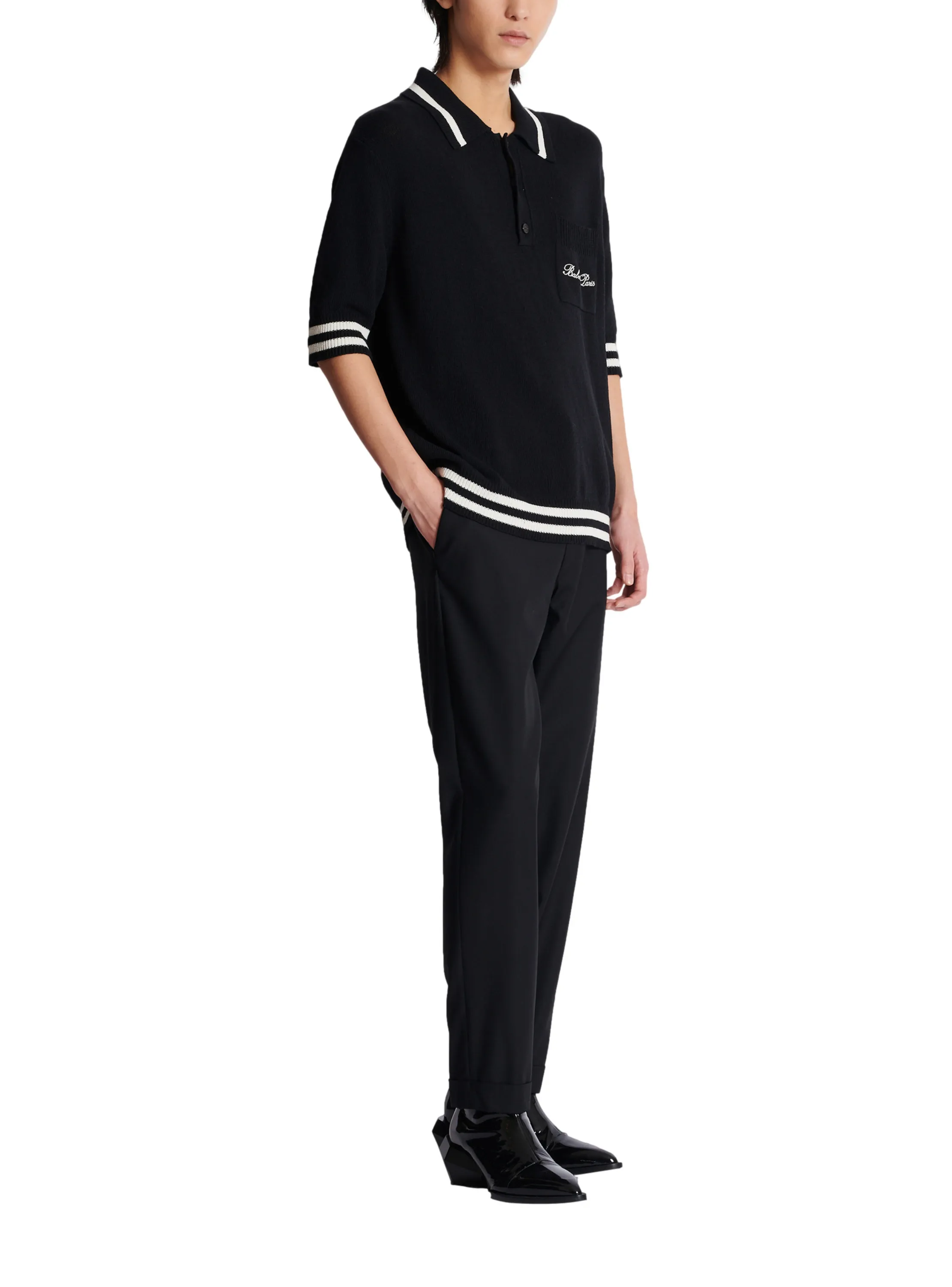 POLO EN LAINE AVEC BRODERIE BALMAIN SIGNATURE - BALMAIN pour HOMME | Printemps