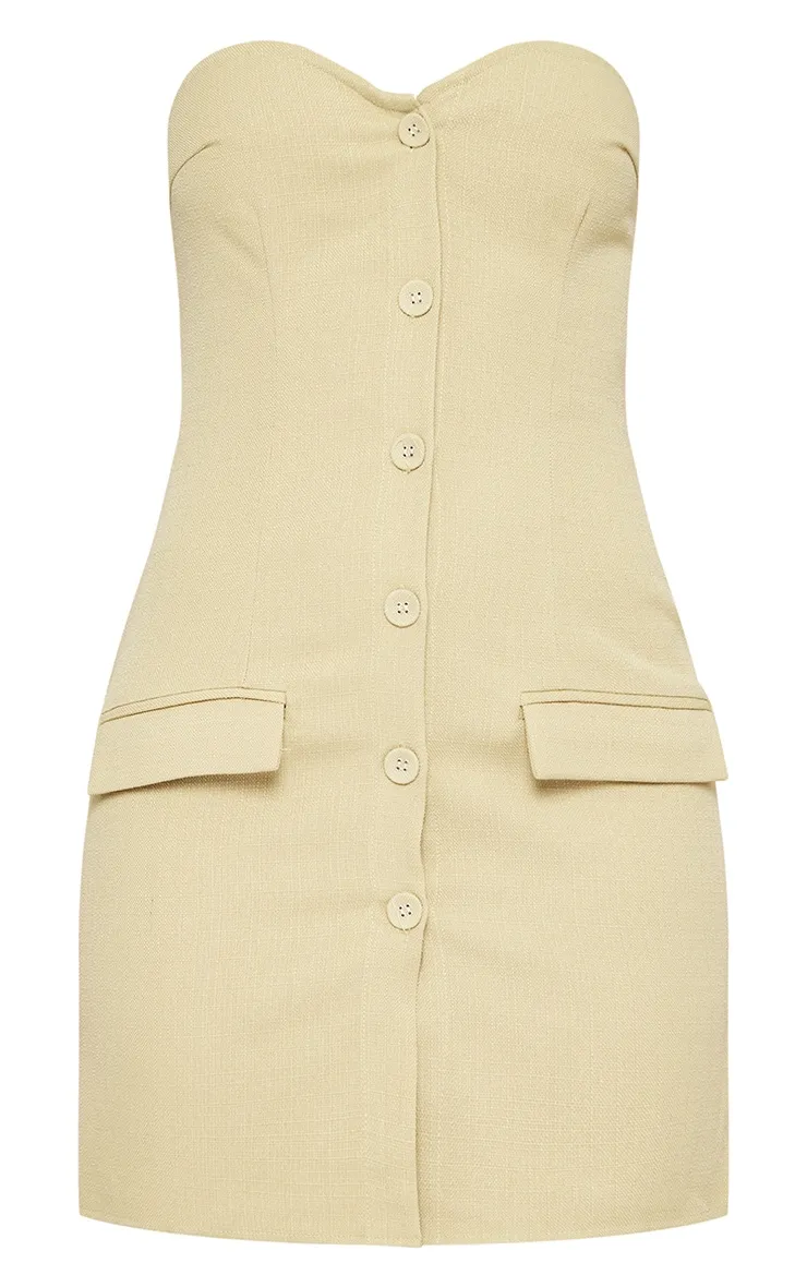 Robe bustier moulante vert sauge kaki à boutons et poches