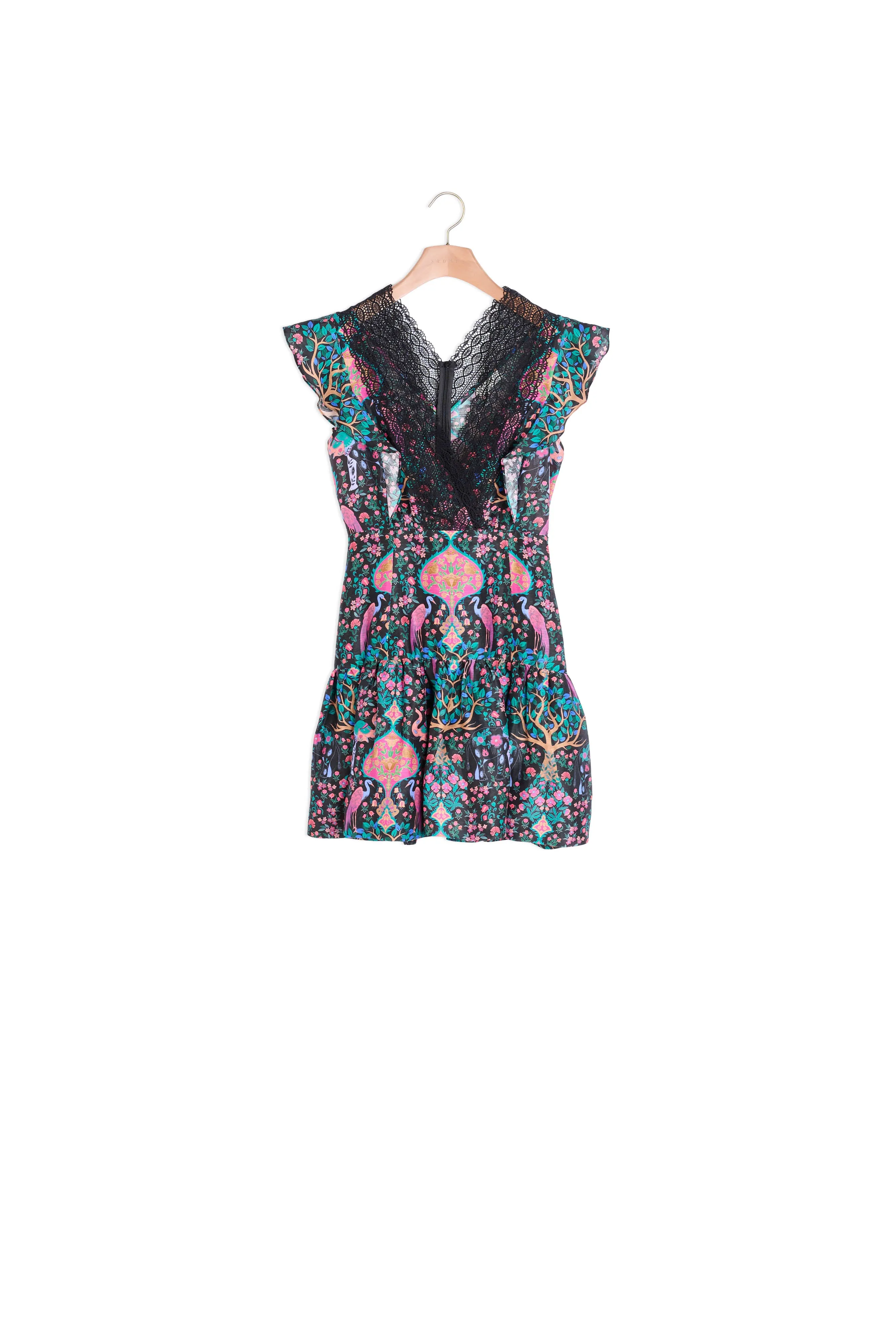 Robe courte imprimée avec dentelle
