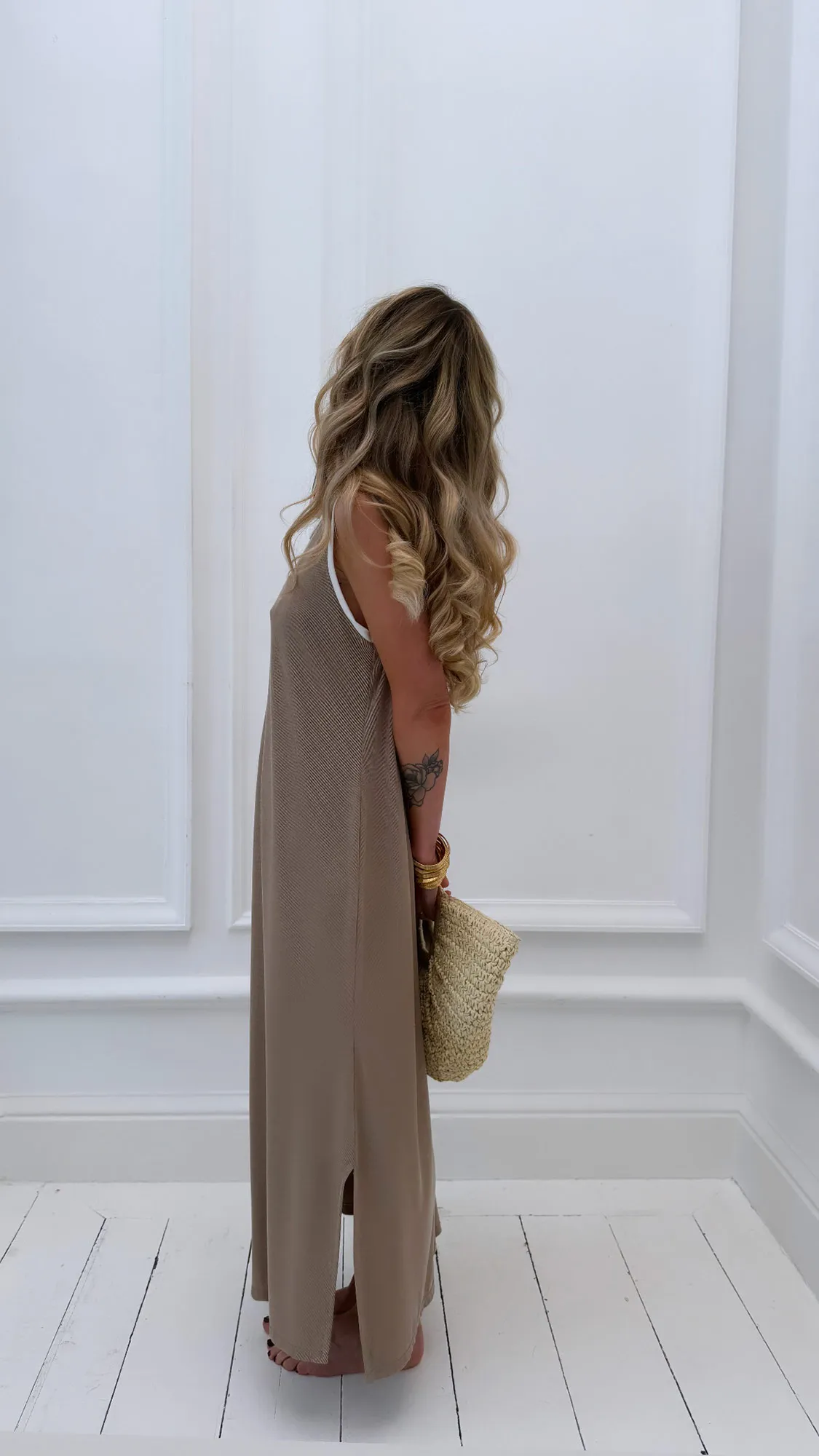 Robe débardeur beige côtelé