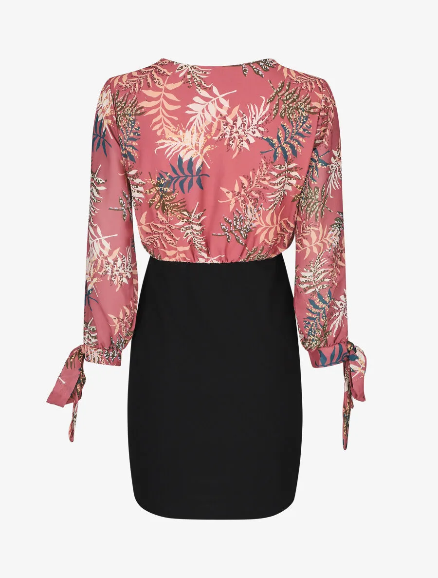 Robe fourreau à buste imprimé feuillage - Vieux rose