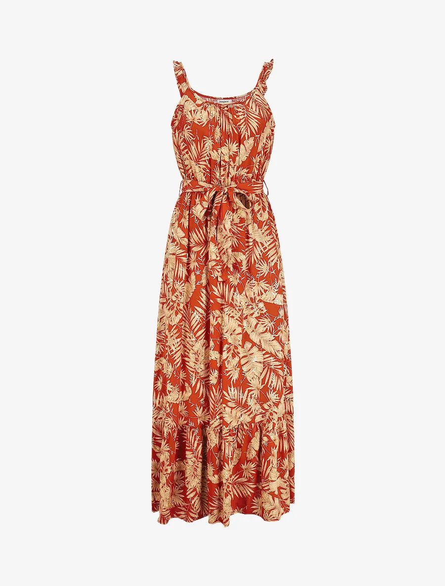 Robe longue imprimé tropical irisé à bretelles