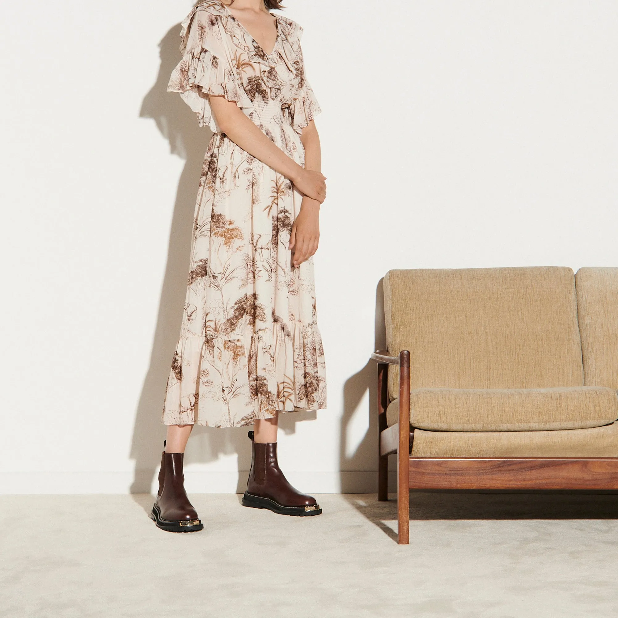 Robe longue imprimée avec volants