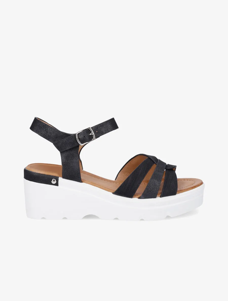 Sandales compensées irisées à brides croisées - Noir