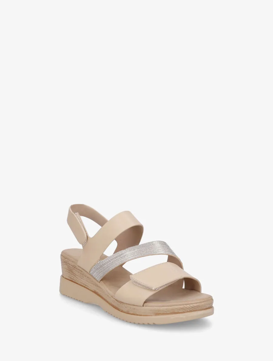 Sandales compensées irisées à scratch - Beige