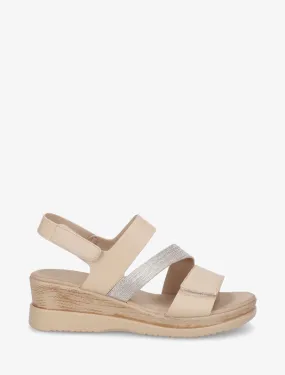 Sandales compensées irisées à scratch - Beige