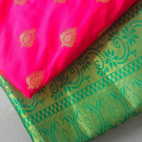 Sari Indien Rose/Vert | Vente En Ligne / Toulouse | Pankaj e-Boutique