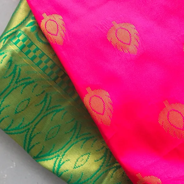 Sari Indien Rose/Vert | Vente En Ligne / Toulouse | Pankaj e-Boutique