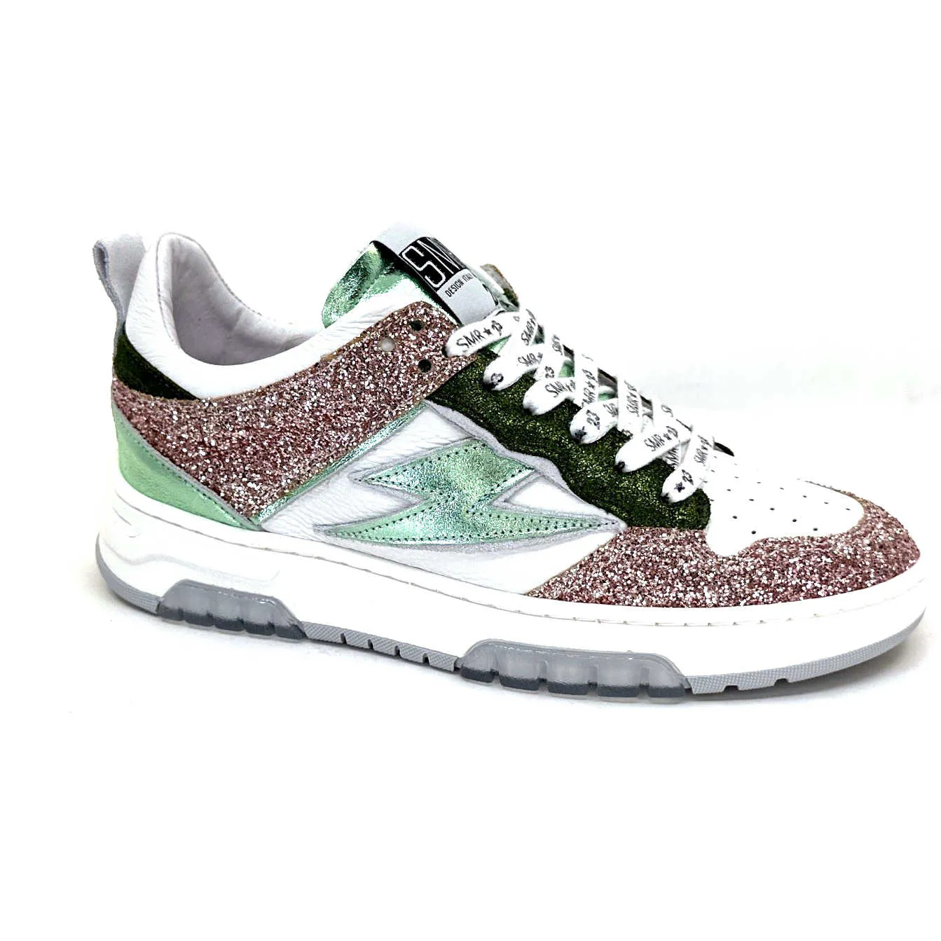 Semerdjian SMR Chita 11377 Cuir Blanc Glitter Rose Vert