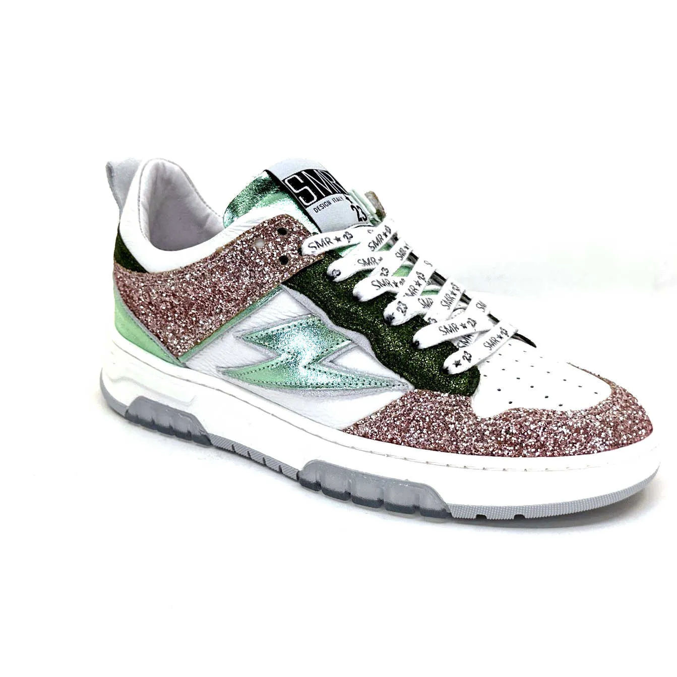 Semerdjian SMR Chita 11377 Cuir Blanc Glitter Rose Vert