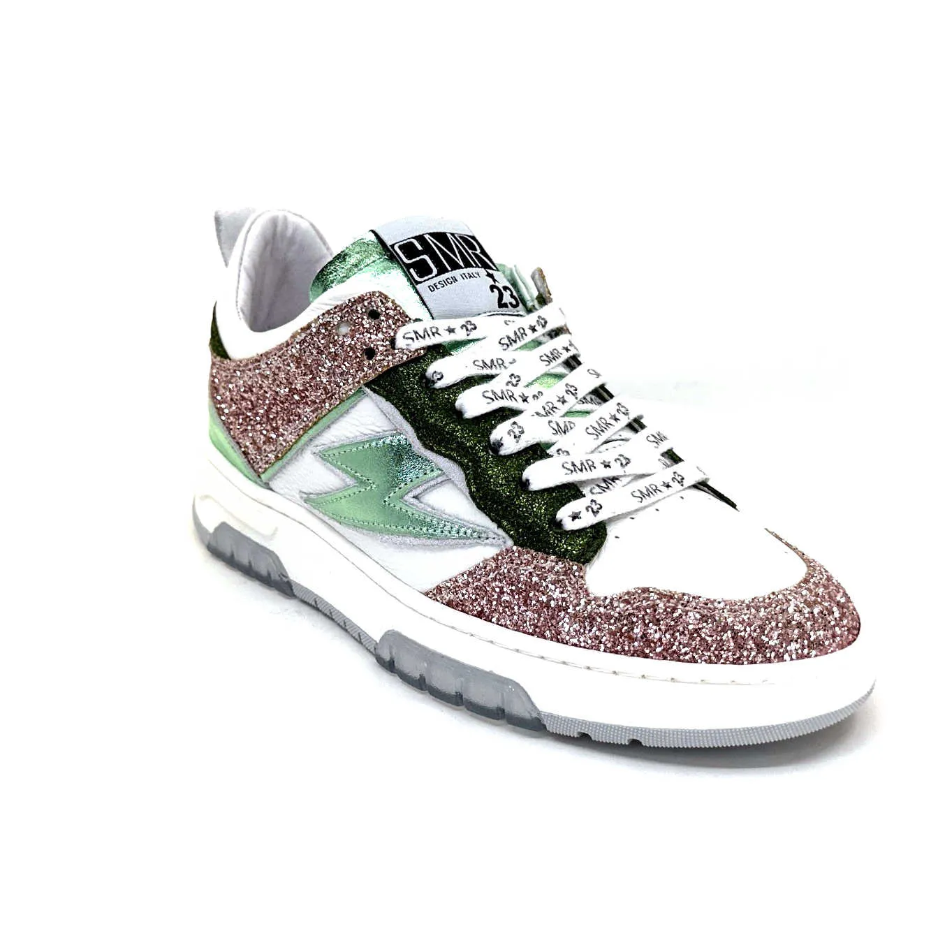 Semerdjian SMR Chita 11377 Cuir Blanc Glitter Rose Vert