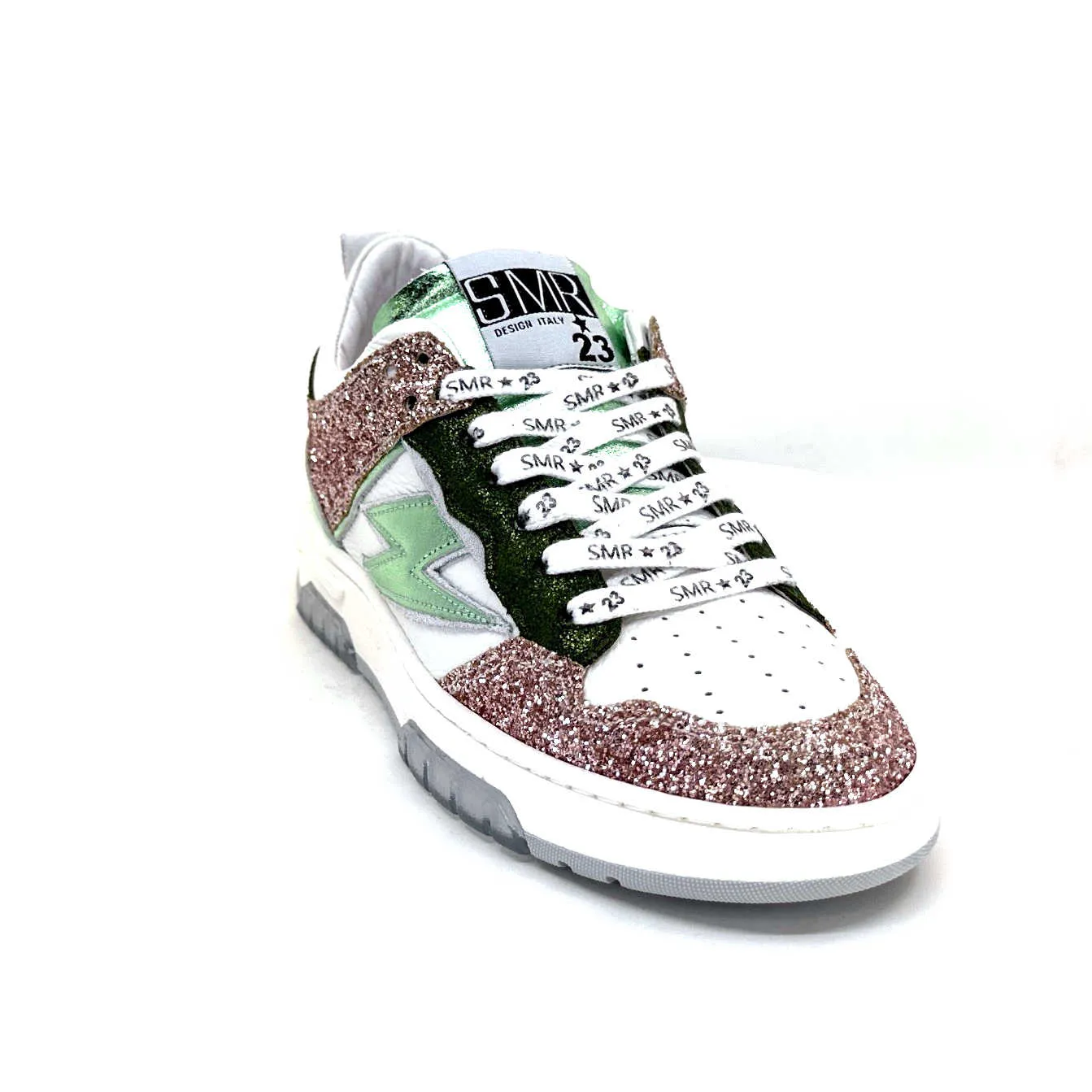 Semerdjian SMR Chita 11377 Cuir Blanc Glitter Rose Vert