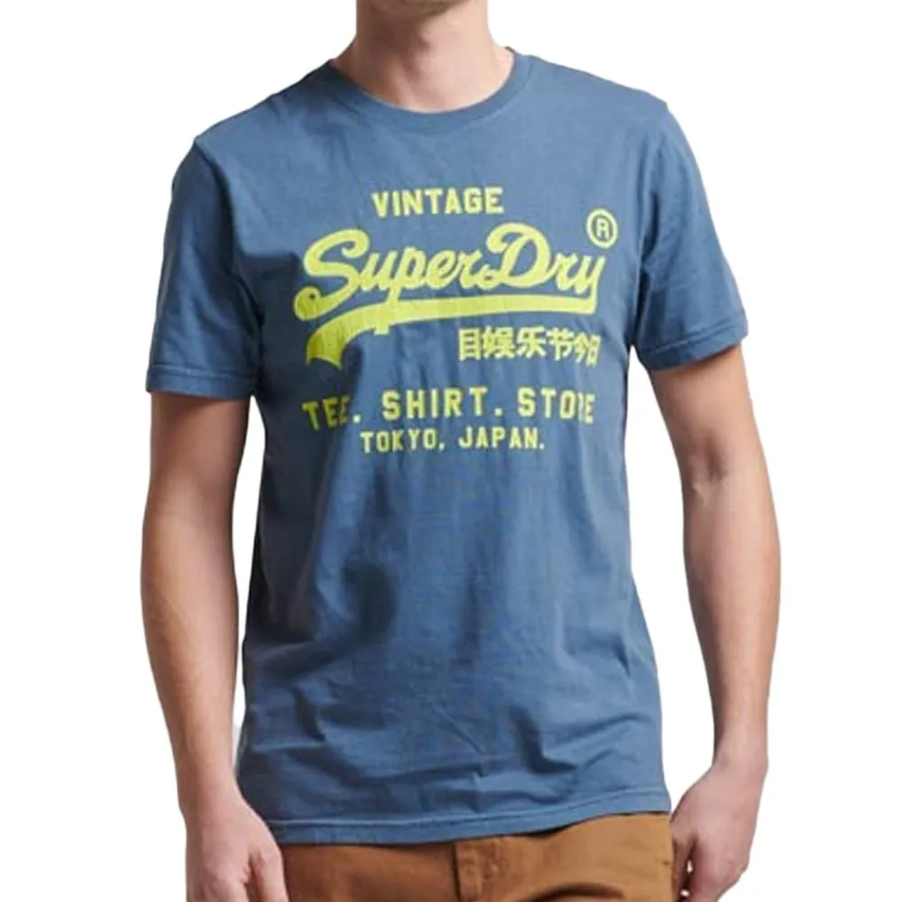 T-shirt Bleu Homme Superdry Neon Vl