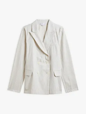 veste croisée en coton tissé à rayures beige ficelle